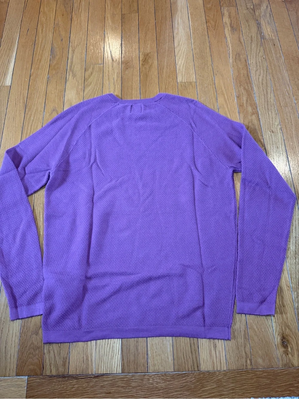 Zara Waffle Knit Lightweight Crewneck Sweater Long Sleeve Plum Color Sz Large